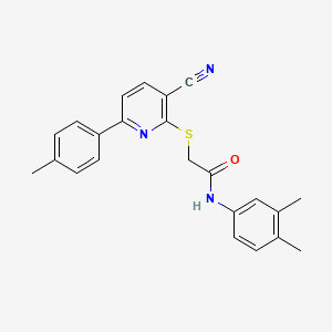 2-{[3-cyano-6-(4-methylphenyl)pyridin-2-yl]sulfanyl}-N-(3,4-dimethylphenyl)acetamide