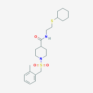 molecular formula C22H34N2O3S2 B11335337 N-[2-(cyclohexylsulfanyl)ethyl]-1-[(2-methylbenzyl)sulfonyl]piperidine-4-carboxamide 