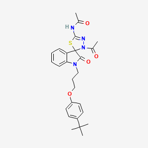 molecular formula C26H30N4O4S B11335569 N-{3'-acetyl-1-[3-(4-tert-butylphenoxy)propyl]-2-oxo-1,2-dihydro-3'H-spiro[indole-3,2'-[1,3,4]thiadiazol]-5'-yl}acetamide 