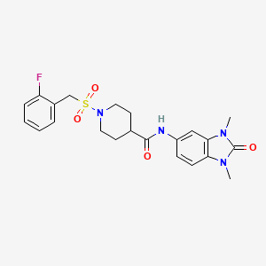 molecular formula C22H25FN4O4S B11335649 N-(1,3-dimethyl-2-oxo-2,3-dihydro-1H-benzimidazol-5-yl)-1-[(2-fluorobenzyl)sulfonyl]piperidine-4-carboxamide 