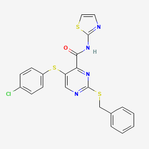 2-(benzylsulfanyl)-5-[(4-chlorophenyl)sulfanyl]-N-(1,3-thiazol-2-yl)pyrimidine-4-carboxamide