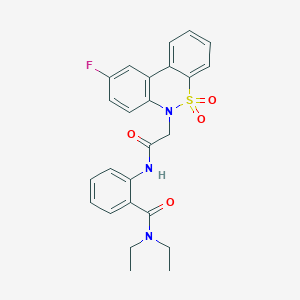 molecular formula C25H24FN3O4S B11335750 N,N-diethyl-2-{[(9-fluoro-5,5-dioxido-6H-dibenzo[c,e][1,2]thiazin-6-yl)acetyl]amino}benzamide 