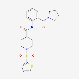 molecular formula C21H25N3O4S2 B11335772 N-[2-(pyrrolidin-1-ylcarbonyl)phenyl]-1-(thiophen-2-ylsulfonyl)piperidine-4-carboxamide 