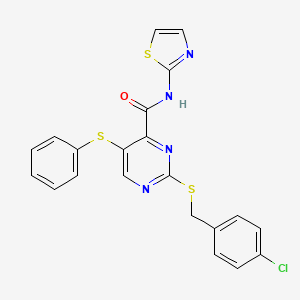 molecular formula C21H15ClN4OS3 B11335855 2-[(4-chlorobenzyl)sulfanyl]-5-(phenylsulfanyl)-N-(1,3-thiazol-2-yl)pyrimidine-4-carboxamide 