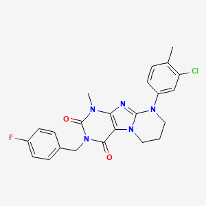 molecular formula C23H21ClFN5O2 B11335926 9-(3-chloro-4-methylphenyl)-3-[(4-fluorophenyl)methyl]-1-methyl-1H,2H,3H,4H,6H,7H,8H,9H-pyrimido[1,2-g]purine-2,4-dione 