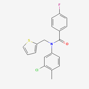 molecular formula C19H15ClFNOS B11336335 N-(3-chloro-4-methylphenyl)-4-fluoro-N-(thiophen-2-ylmethyl)benzamide 