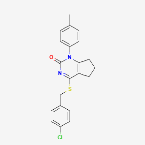 molecular formula C21H19ClN2OS B11336368 4-[(4-chlorobenzyl)sulfanyl]-1-(4-methylphenyl)-1,5,6,7-tetrahydro-2H-cyclopenta[d]pyrimidin-2-one 