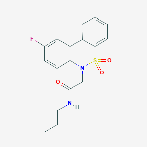 molecular formula C17H17FN2O3S B11336776 2-(9-fluoro-5,5-dioxido-6H-dibenzo[c,e][1,2]thiazin-6-yl)-N-propylacetamide 