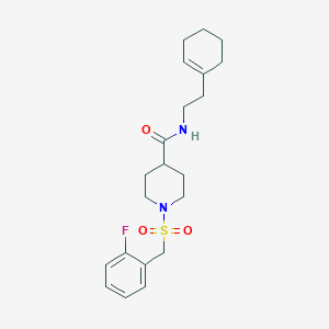 molecular formula C21H29FN2O3S B11336807 N-[2-(cyclohex-1-en-1-yl)ethyl]-1-[(2-fluorobenzyl)sulfonyl]piperidine-4-carboxamide 