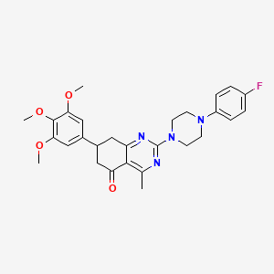 molecular formula C28H31FN4O4 B11336860 2-[4-(4-fluorophenyl)piperazin-1-yl]-4-methyl-7-(3,4,5-trimethoxyphenyl)-7,8-dihydroquinazolin-5(6H)-one 