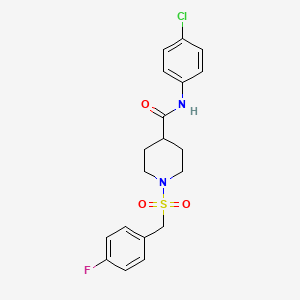 molecular formula C19H20ClFN2O3S B11337110 N-(4-chlorophenyl)-1-[(4-fluorobenzyl)sulfonyl]piperidine-4-carboxamide 