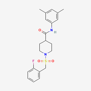 molecular formula C21H25FN2O3S B11337222 N-(3,5-dimethylphenyl)-1-[(2-fluorobenzyl)sulfonyl]piperidine-4-carboxamide 