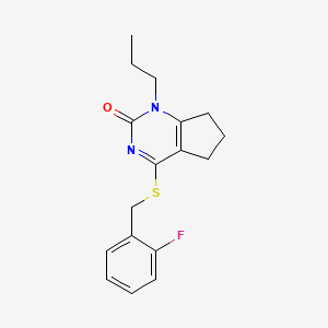 molecular formula C17H19FN2OS B11337258 4-[(2-fluorobenzyl)sulfanyl]-1-propyl-1,5,6,7-tetrahydro-2H-cyclopenta[d]pyrimidin-2-one 