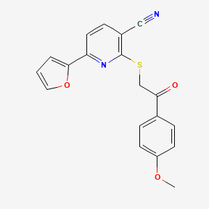 molecular formula C19H14N2O3S B11337272 6-(Furan-2-yl)-2-{[2-(4-methoxyphenyl)-2-oxoethyl]sulfanyl}pyridine-3-carbonitrile 