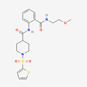 molecular formula C20H25N3O5S2 B11337293 N-{2-[(2-methoxyethyl)carbamoyl]phenyl}-1-(thiophen-2-ylsulfonyl)piperidine-4-carboxamide 