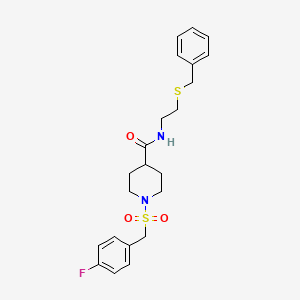 molecular formula C22H27FN2O3S2 B11337349 N-[2-(benzylsulfanyl)ethyl]-1-[(4-fluorobenzyl)sulfonyl]piperidine-4-carboxamide 