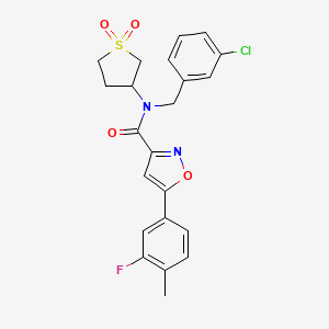 molecular formula C22H20ClFN2O4S B11337510 N-(3-chlorobenzyl)-N-(1,1-dioxidotetrahydrothiophen-3-yl)-5-(3-fluoro-4-methylphenyl)-1,2-oxazole-3-carboxamide 