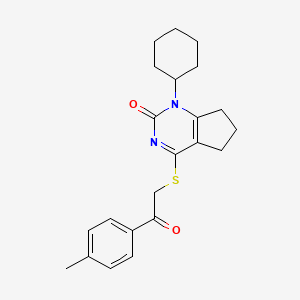 molecular formula C22H26N2O2S B11337610 1-cyclohexyl-4-{[2-(4-methylphenyl)-2-oxoethyl]sulfanyl}-1,5,6,7-tetrahydro-2H-cyclopenta[d]pyrimidin-2-one 