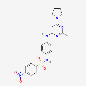 molecular formula C21H22N6O4S B11337666 N-(4-((2-methyl-6-(pyrrolidin-1-yl)pyrimidin-4-yl)amino)phenyl)-4-nitrobenzenesulfonamide 