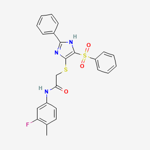 N-(3-fluoro-4-methylphenyl)-2-{[2-phenyl-4-(phenylsulfonyl)-1H-imidazol-5-yl]sulfanyl}acetamide