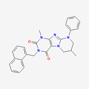 molecular formula C27H25N5O2 B11337773 1,7-dimethyl-3-(naphthalen-1-ylmethyl)-9-phenyl-7,8-dihydro-6H-purino[7,8-a]pyrimidine-2,4-dione 