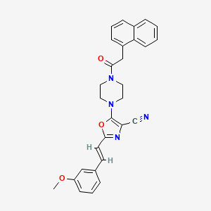 2-[(E)-2-(3-methoxyphenyl)ethenyl]-5-[4-(naphthalen-1-ylacetyl)piperazin-1-yl]-1,3-oxazole-4-carbonitrile