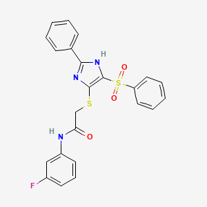 molecular formula C23H18FN3O3S2 B11338227 N-(3-fluorophenyl)-2-{[2-phenyl-4-(phenylsulfonyl)-1H-imidazol-5-yl]sulfanyl}acetamide 