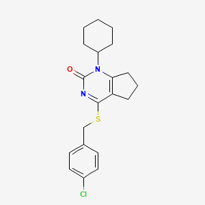 molecular formula C20H23ClN2OS B11338229 4-[(4-chlorobenzyl)sulfanyl]-1-cyclohexyl-1,5,6,7-tetrahydro-2H-cyclopenta[d]pyrimidin-2-one 