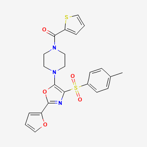 molecular formula C23H21N3O5S2 B11338455 (4-{2-(Furan-2-yl)-4-[(4-methylphenyl)sulfonyl]-1,3-oxazol-5-yl}piperazin-1-yl)(thiophen-2-yl)methanone 