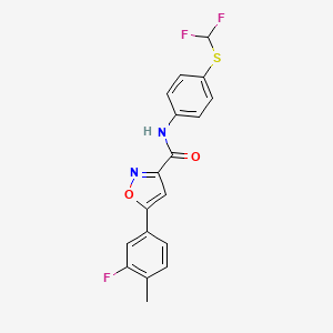 molecular formula C18H13F3N2O2S B11338537 N-{4-[(difluoromethyl)sulfanyl]phenyl}-5-(3-fluoro-4-methylphenyl)-1,2-oxazole-3-carboxamide 