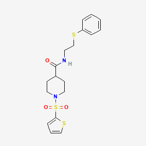 molecular formula C18H22N2O3S3 B11338851 N-[2-(phenylsulfanyl)ethyl]-1-(thiophen-2-ylsulfonyl)piperidine-4-carboxamide 