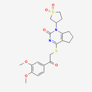 molecular formula C21H24N2O6S2 B11338925 4-{[2-(3,4-dimethoxyphenyl)-2-oxoethyl]sulfanyl}-1-(1,1-dioxidotetrahydrothiophen-3-yl)-1,5,6,7-tetrahydro-2H-cyclopenta[d]pyrimidin-2-one 