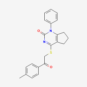 molecular formula C22H20N2O2S B11338939 4-{[2-(4-methylphenyl)-2-oxoethyl]sulfanyl}-1-phenyl-1,5,6,7-tetrahydro-2H-cyclopenta[d]pyrimidin-2-one 