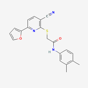 2-{[3-cyano-6-(furan-2-yl)pyridin-2-yl]sulfanyl}-N-(3,4-dimethylphenyl)acetamide