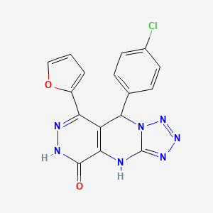 8-(4-chlorophenyl)-10-(furan-2-yl)-2,4,5,6,7,11,12-heptazatricyclo[7.4.0.03,7]trideca-1(9),3,5,10-tetraen-13-one