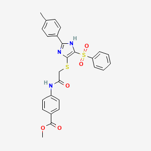 molecular formula C26H23N3O5S2 B11339348 methyl 4-[({[2-(4-methylphenyl)-4-(phenylsulfonyl)-1H-imidazol-5-yl]sulfanyl}acetyl)amino]benzoate 