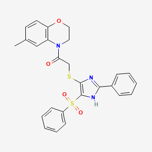 molecular formula C26H23N3O4S2 B11339358 1-(6-methyl-2,3-dihydro-4H-1,4-benzoxazin-4-yl)-2-{[2-phenyl-4-(phenylsulfonyl)-1H-imidazol-5-yl]sulfanyl}ethanone 