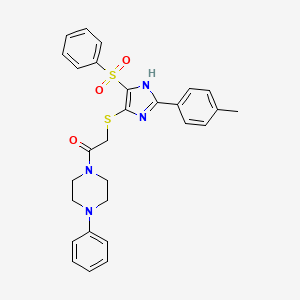 molecular formula C28H28N4O3S2 B11339410 2-{[2-(4-methylphenyl)-4-(phenylsulfonyl)-1H-imidazol-5-yl]sulfanyl}-1-(4-phenylpiperazin-1-yl)ethanone 