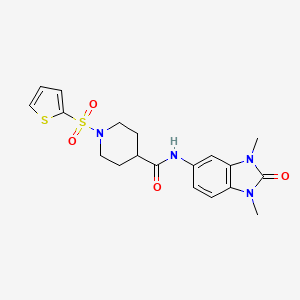 molecular formula C19H22N4O4S2 B11339644 N-(1,3-dimethyl-2-oxo-2,3-dihydro-1H-benzimidazol-5-yl)-1-(thiophen-2-ylsulfonyl)piperidine-4-carboxamide 