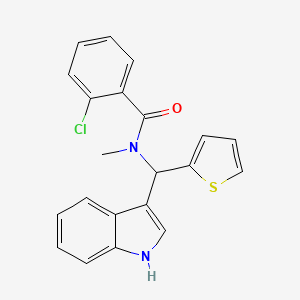 molecular formula C21H17ClN2OS B11339733 2-chloro-N-[1H-indol-3-yl(thiophen-2-yl)methyl]-N-methylbenzamide 