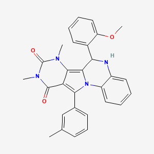 molecular formula C29H26N4O3 B11339911 9-(2-methoxyphenyl)-12,14-dimethyl-17-(3-methylphenyl)-1,8,12,14-tetrazatetracyclo[8.7.0.02,7.011,16]heptadeca-2,4,6,10,16-pentaene-13,15-dione 