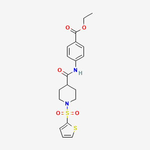 molecular formula C19H22N2O5S2 B11339974 Ethyl 4-({[1-(thiophen-2-ylsulfonyl)piperidin-4-yl]carbonyl}amino)benzoate 