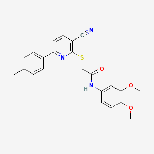 molecular formula C23H21N3O3S B11339976 2-{[3-cyano-6-(4-methylphenyl)pyridin-2-yl]sulfanyl}-N-(3,4-dimethoxyphenyl)acetamide 