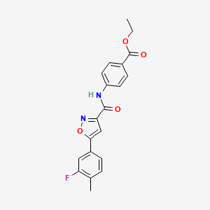 molecular formula C20H17FN2O4 B11340096 Ethyl 4-({[5-(3-fluoro-4-methylphenyl)-1,2-oxazol-3-yl]carbonyl}amino)benzoate 