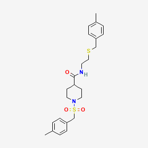 molecular formula C24H32N2O3S2 B11340200 N-{2-[(4-methylbenzyl)sulfanyl]ethyl}-1-[(4-methylbenzyl)sulfonyl]piperidine-4-carboxamide 