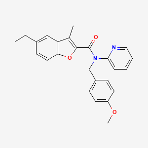 molecular formula C25H24N2O3 B11340250 5-ethyl-N-(4-methoxybenzyl)-3-methyl-N-(pyridin-2-yl)-1-benzofuran-2-carboxamide 