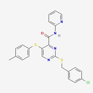 molecular formula C24H19ClN4OS2 B11340252 2-[(4-chlorobenzyl)sulfanyl]-5-[(4-methylphenyl)sulfanyl]-N-(pyridin-2-yl)pyrimidine-4-carboxamide 