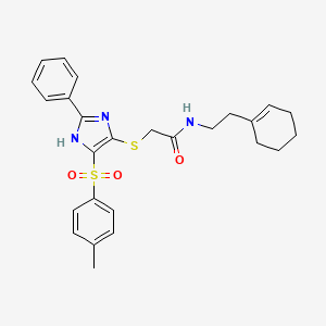 molecular formula C26H29N3O3S2 B11340276 N-[2-(cyclohex-1-en-1-yl)ethyl]-2-({4-[(4-methylphenyl)sulfonyl]-2-phenyl-1H-imidazol-5-yl}sulfanyl)acetamide 