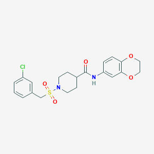 molecular formula C21H23ClN2O5S B11340520 1-[(3-chlorobenzyl)sulfonyl]-N-(2,3-dihydro-1,4-benzodioxin-6-yl)piperidine-4-carboxamide 