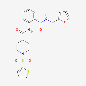 molecular formula C22H23N3O5S2 B11340591 N-{2-[(furan-2-ylmethyl)carbamoyl]phenyl}-1-(thiophen-2-ylsulfonyl)piperidine-4-carboxamide 